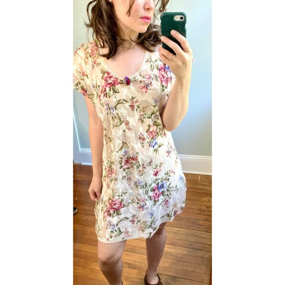 Vintage 90s Floral Slip Split Hem Mini Dress - Picture 12 of 12